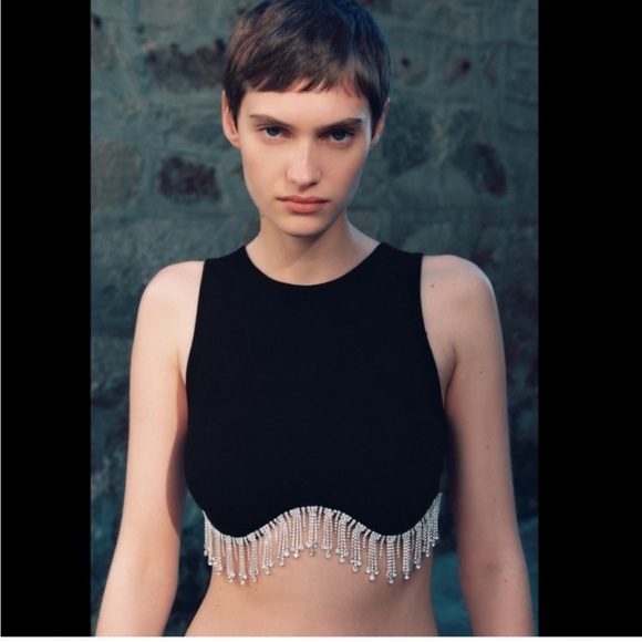 NWT Zara Seamless Rhinestone Cropped Top - Picture 3 of 10